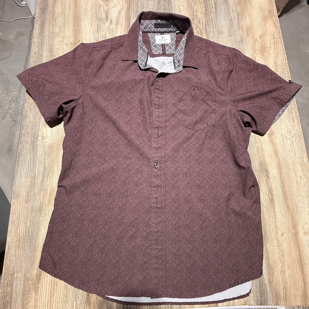 7 Diamonds Liberty Shirt Burgundy Geometric Stretch Minimalist